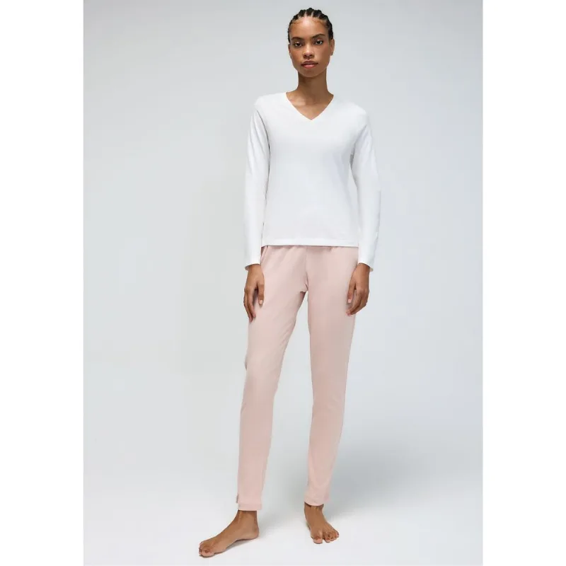 Pijama Longo Feminino Decote V - Off white M