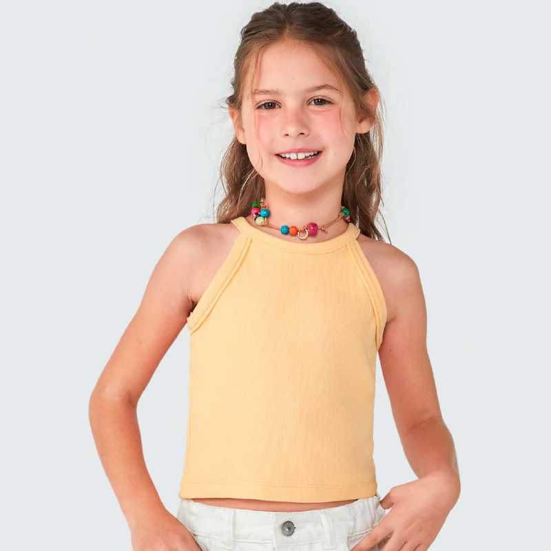 Regata Cropped Básica Amarelo Hering Infantil - Feminino 10 / Menina