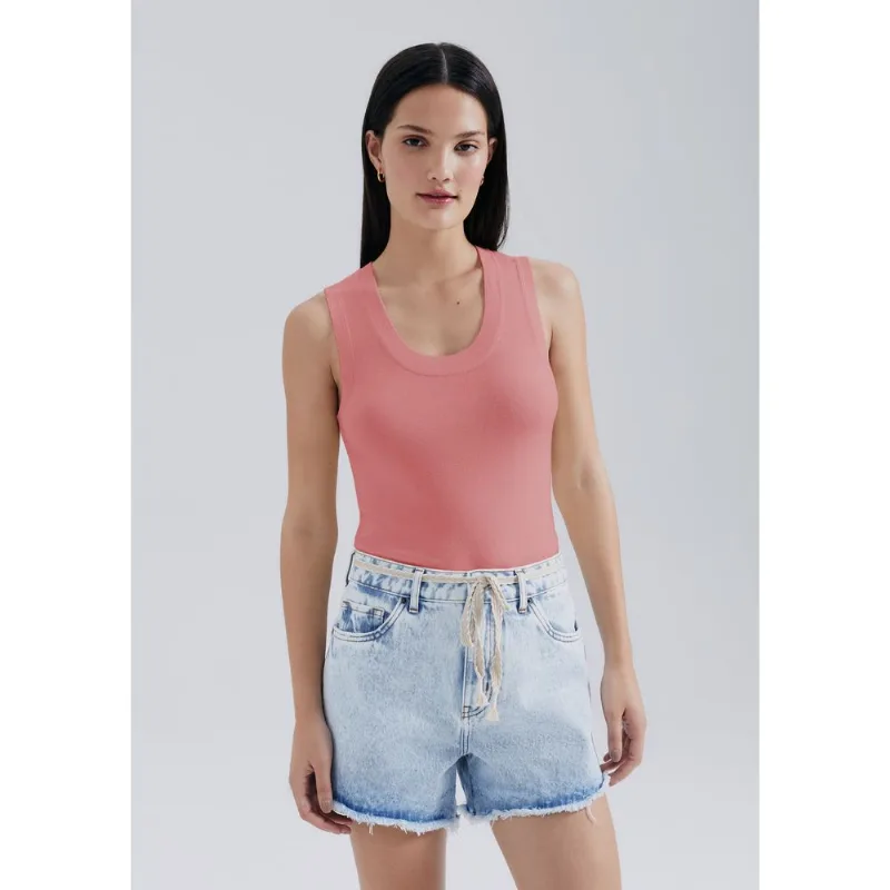 Regata Feminina Slim Decote U Em Tricô De Viscose - Rosa G