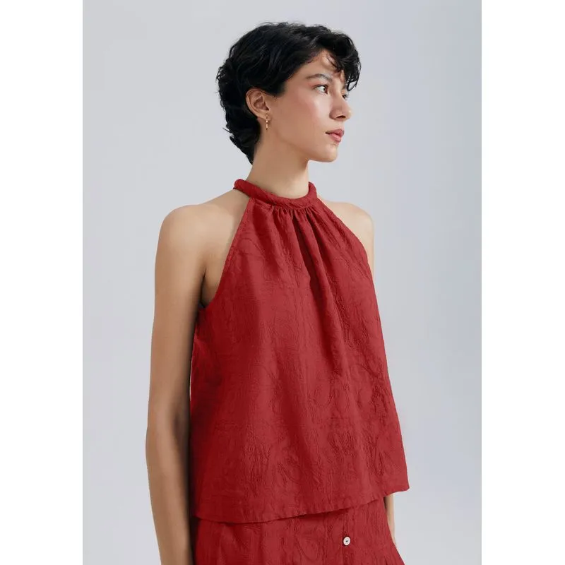 Regata Feminina Bordada Decote Halterneck - Vermelho M