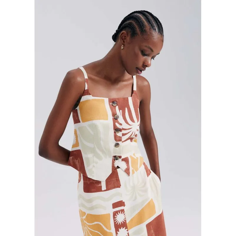 Blusa Feminina Estampada Com Botões - Multicolorido P