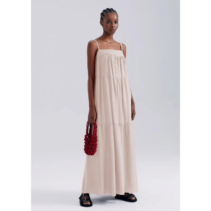 Vestido Midi Com Recortes - Nude M