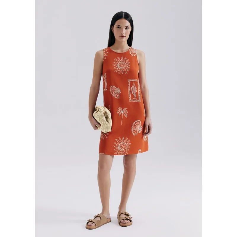 Vestido Curto Estampado Em Viscose - Terracota XG