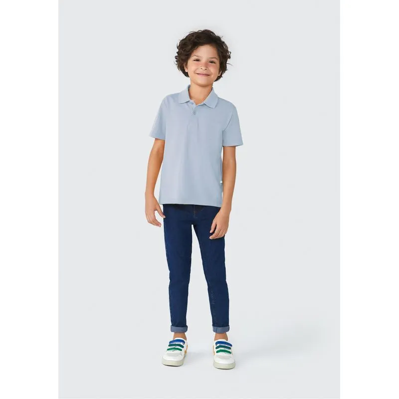 Camisa Básica Polo Infantil Menino Manga Curta Em Piquet - Azul 012