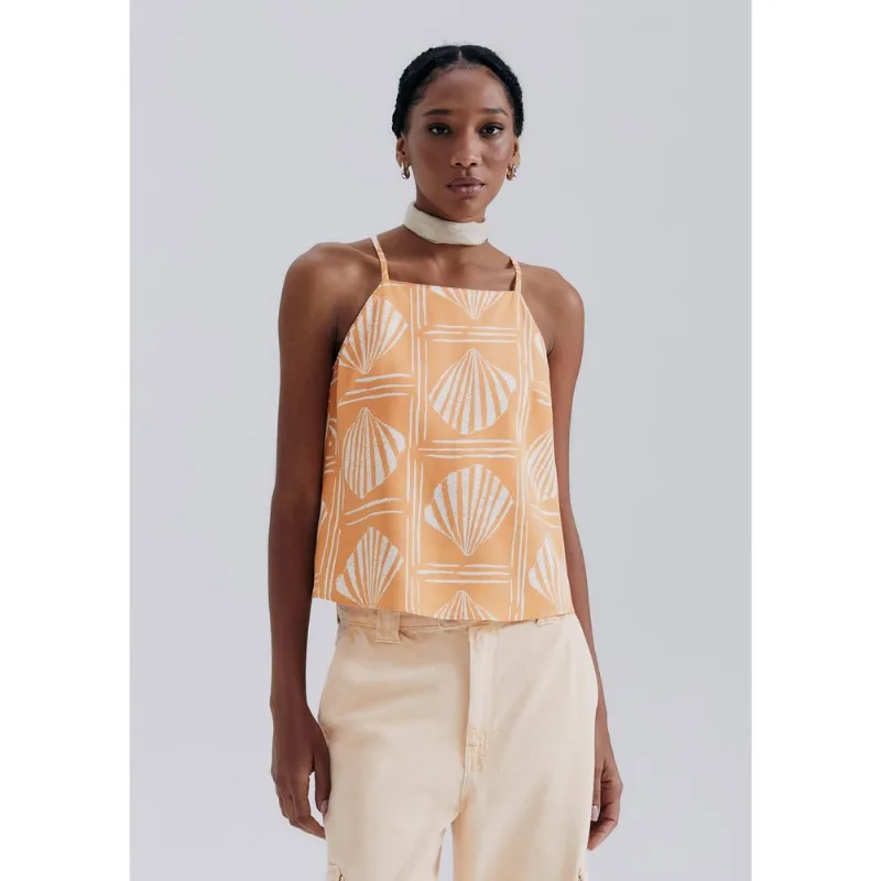 Regata Feminina Halter Neck Estampada - Laranja P