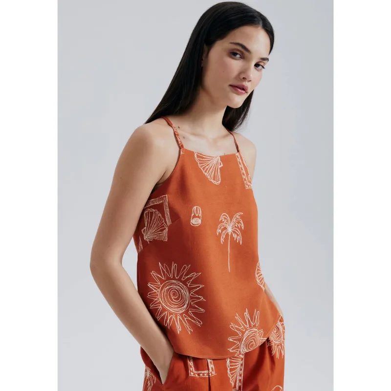 Regata Feminina Halter Neck Estampada - Terracota M
