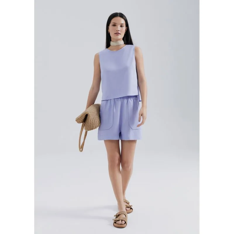 Shorts Feminino Em Viscose Creponada - Lilás XG