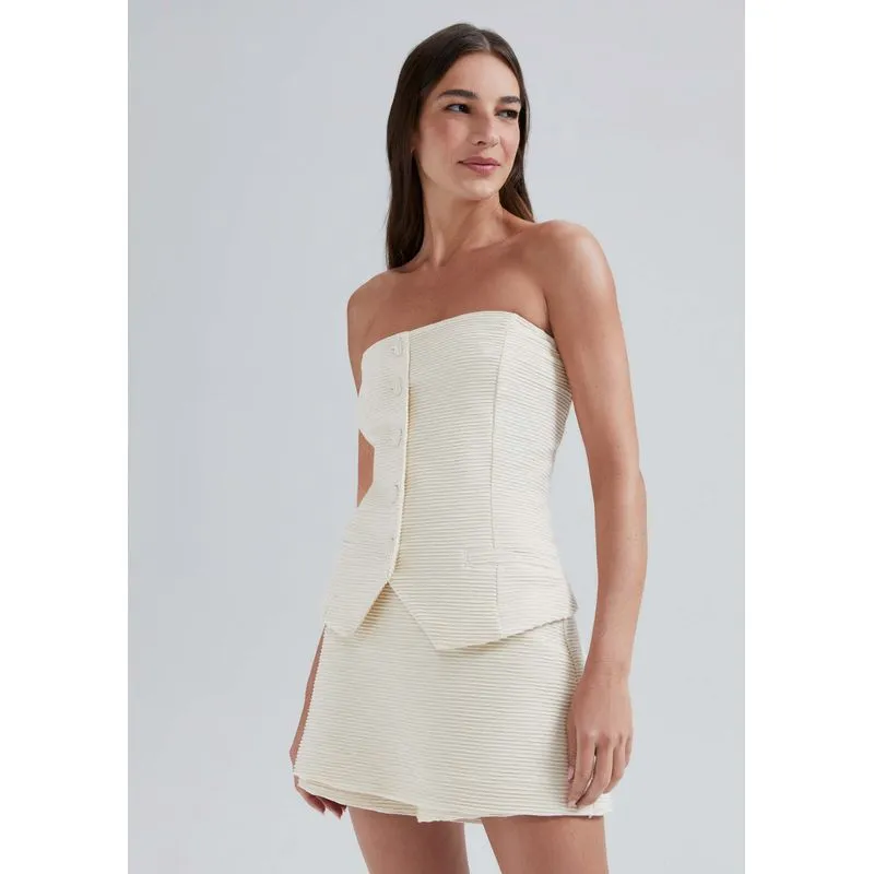 Blusa Sem Alças Texturizada - Creme M
