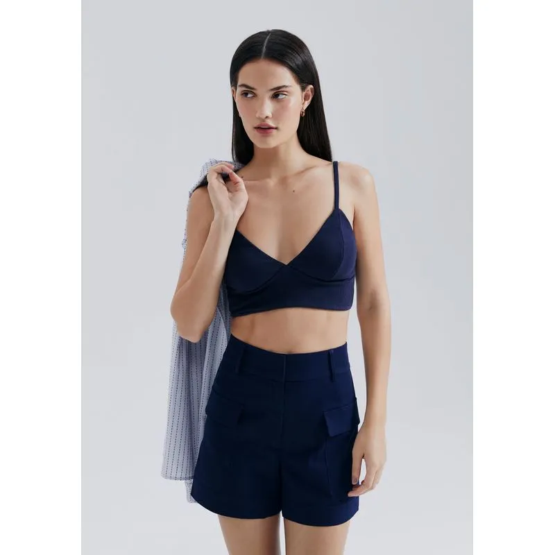Top Alças Finas Canelado - Azul P