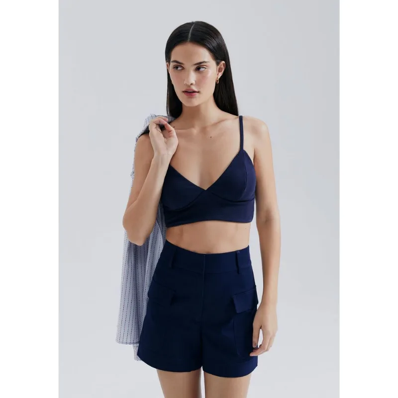 Top Alças Finas Canelado - Azul XG