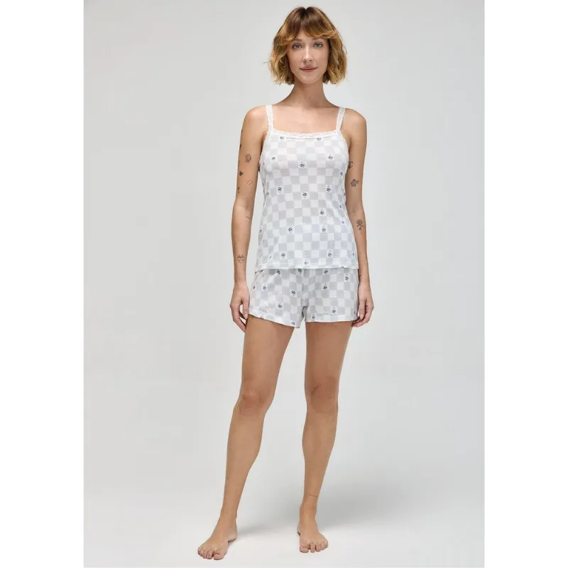 Pijama Curto Feminino Estampado - Azul P