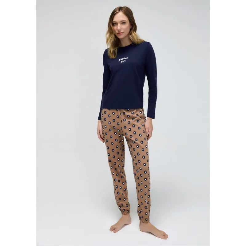 Pijama Longo Feminino Estampado - Azul M