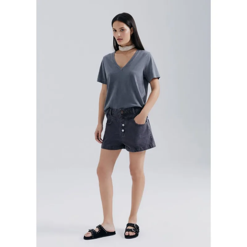 Shorts De Sarja Feminino Estonado - Preto 046