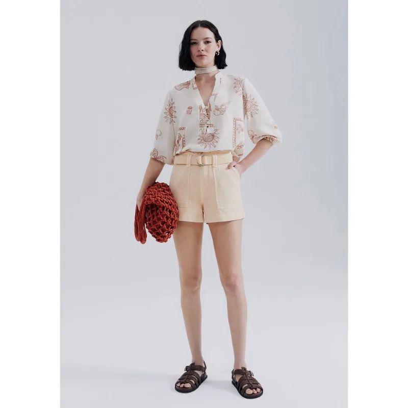 Shorts Feminino Em Sarja Com Cinto - Laranja 036