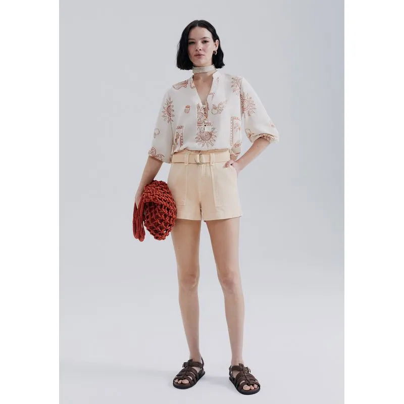 Shorts Feminino Em Sarja Com Cinto - Laranja 046