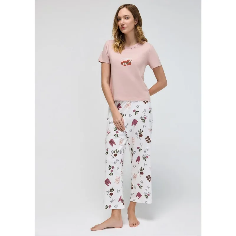 Pijama Longo Feminino Estampado Pantacourt - Rosa P