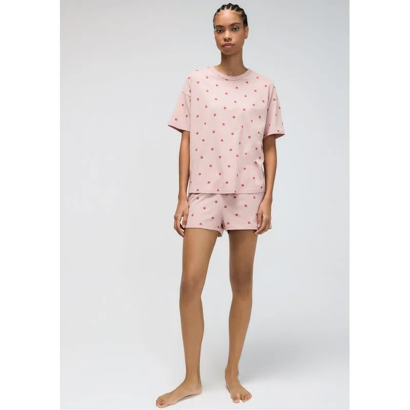 Pijama Curto Feminino Estampado Oversized - Rosa XG