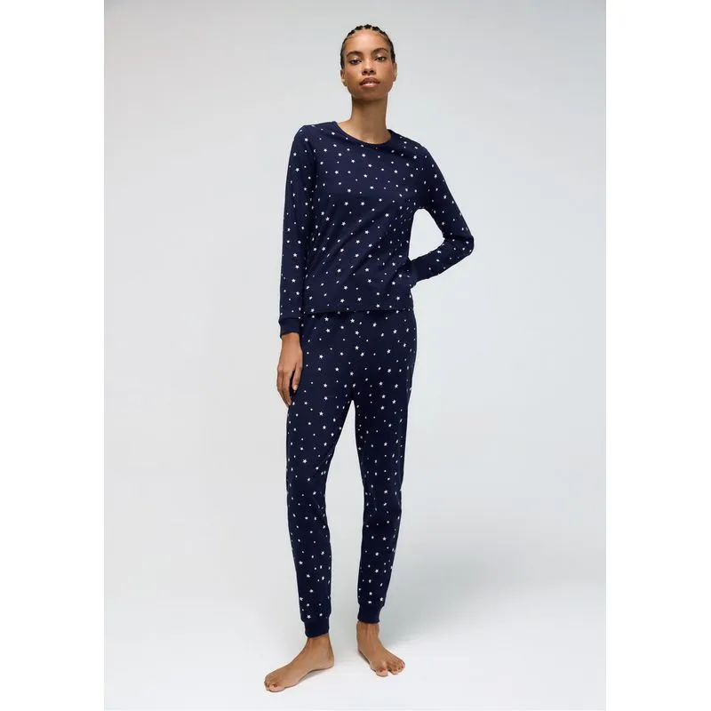 Pijama Longo Feminino Estampado Em Malha Flamê - Azul P