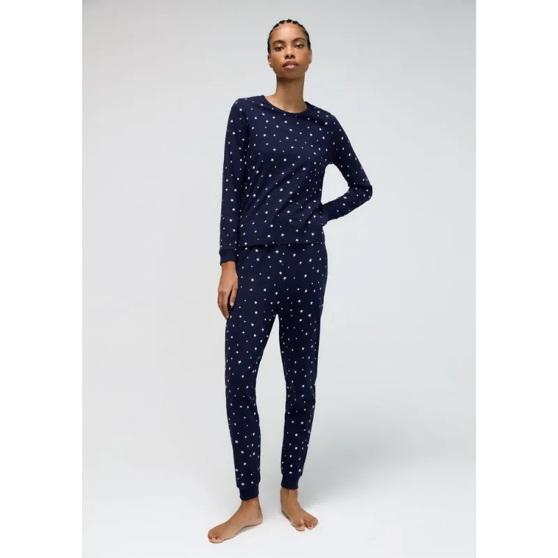 Pijama Longo Feminino Estampado Em Malha Flamê - Azul M