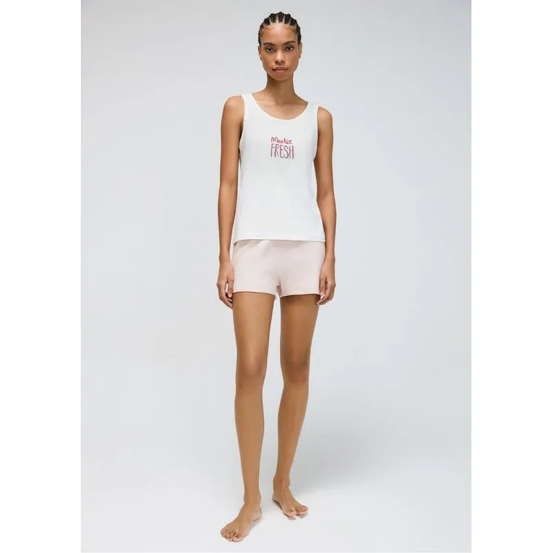 Pijama Curto Feminino Estampado - Off white G