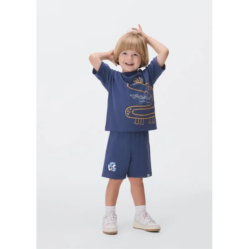 Shorts Básico Infantil Menino Toddler Com Estampa - Azul 002