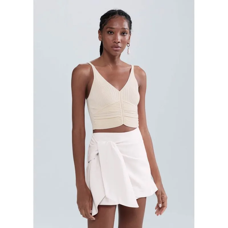 Regata Cropped Feminina Em Tricô Leve - Creme XG