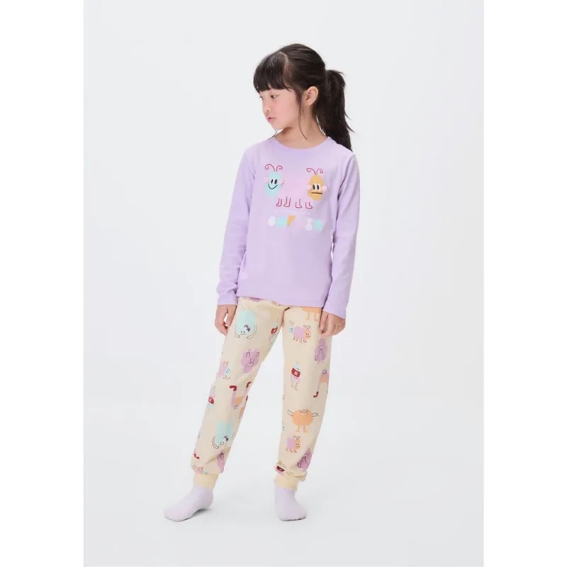 Pijama Infantil Menina Com Estampa Interativa - Lilás 008