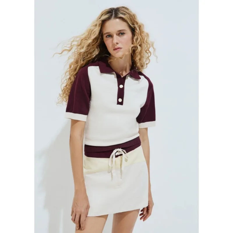 Blusa Polo Feminina Bicolor E Tricô - Vinho G