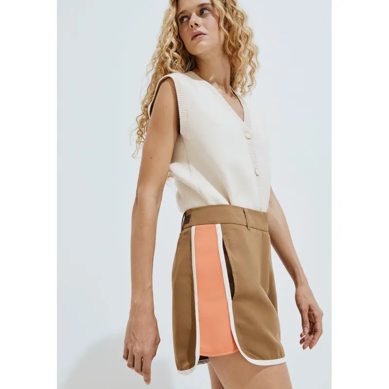 Shorts Feminino Runner Faixa Lateral - Bege 042