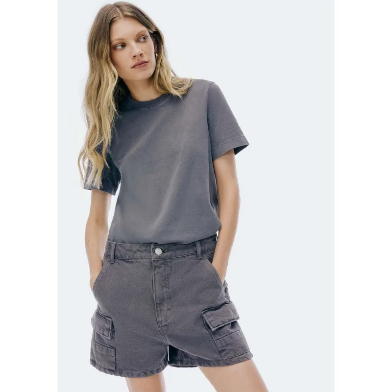 Shorts Feminino Cargo Em Sarja Estonada - Cinza 042