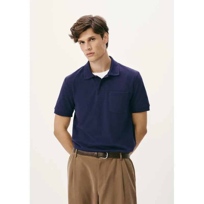 Camisa Polo Básica Masculina Em Piquet Com Bolso - Azul M