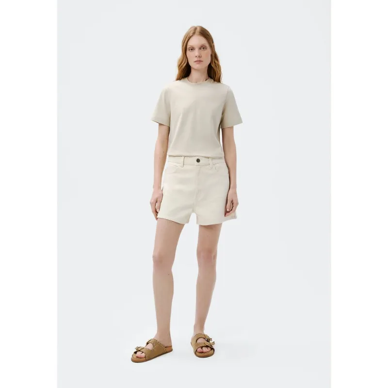 Shorts Feminino Reto De Sarja Cintura Média - Off white 038