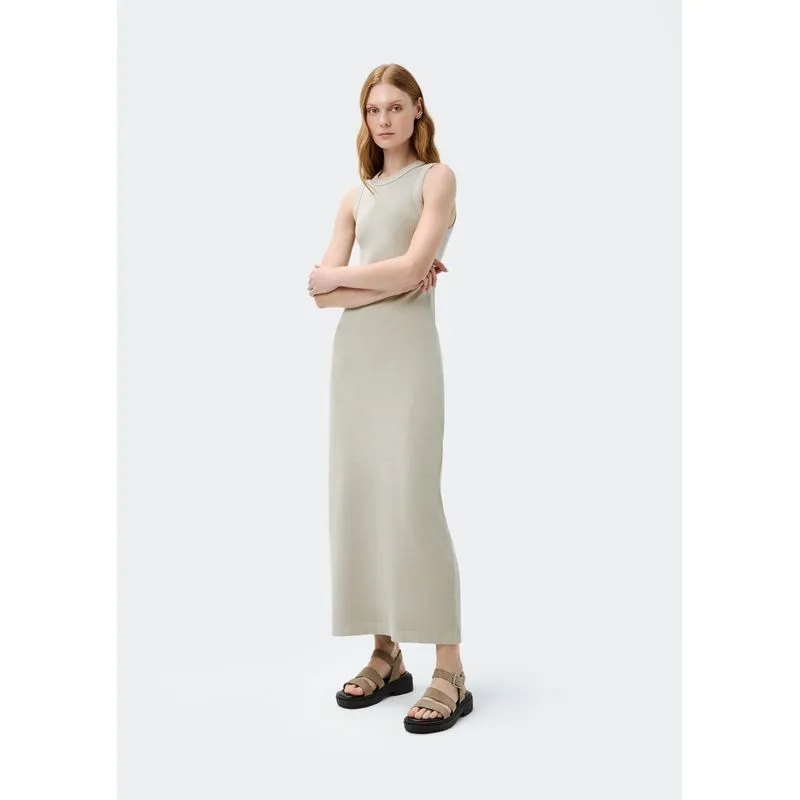 Vestido Midi Em Ribana Estonada - Bege P
