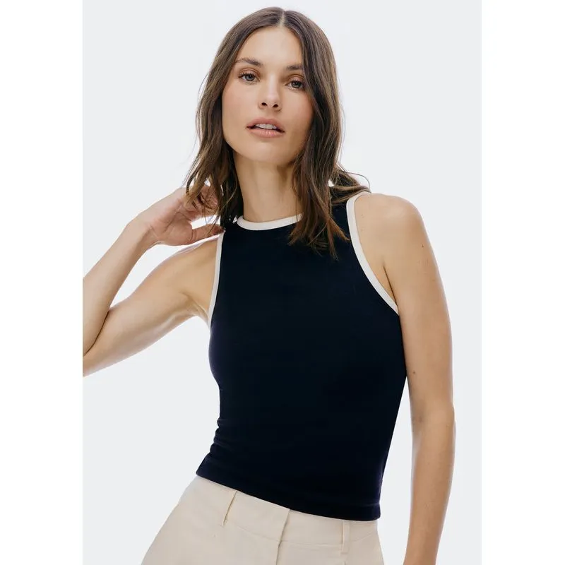 Regata Feminina Friso Contrastante - Preto M