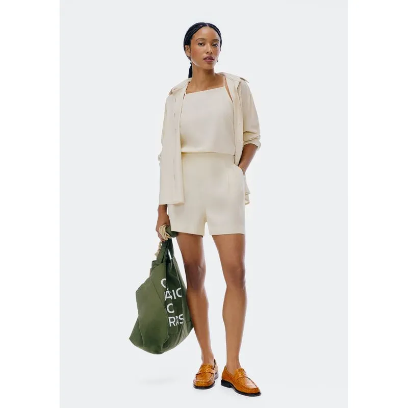 Shorts Feminino Cintura Alta Alfaiataria - Creme XG
