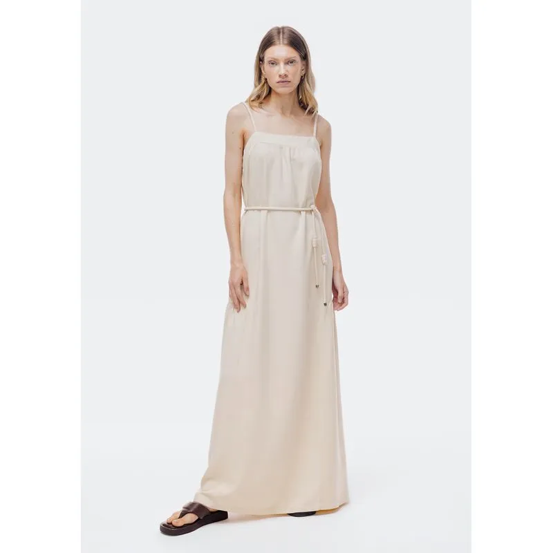 Vestido Longo Evasê Creponado - Creme XG