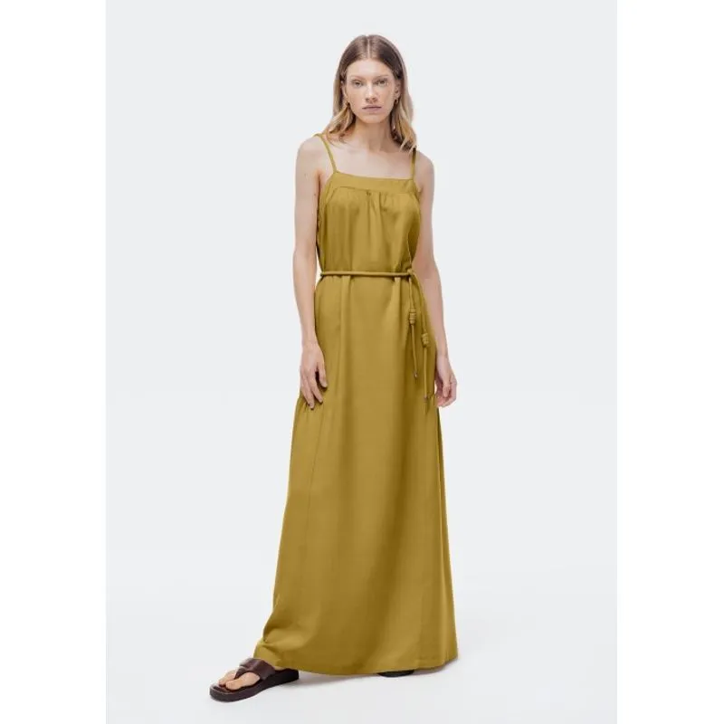 Vestido Longo Evasê Creponado - Caqui G