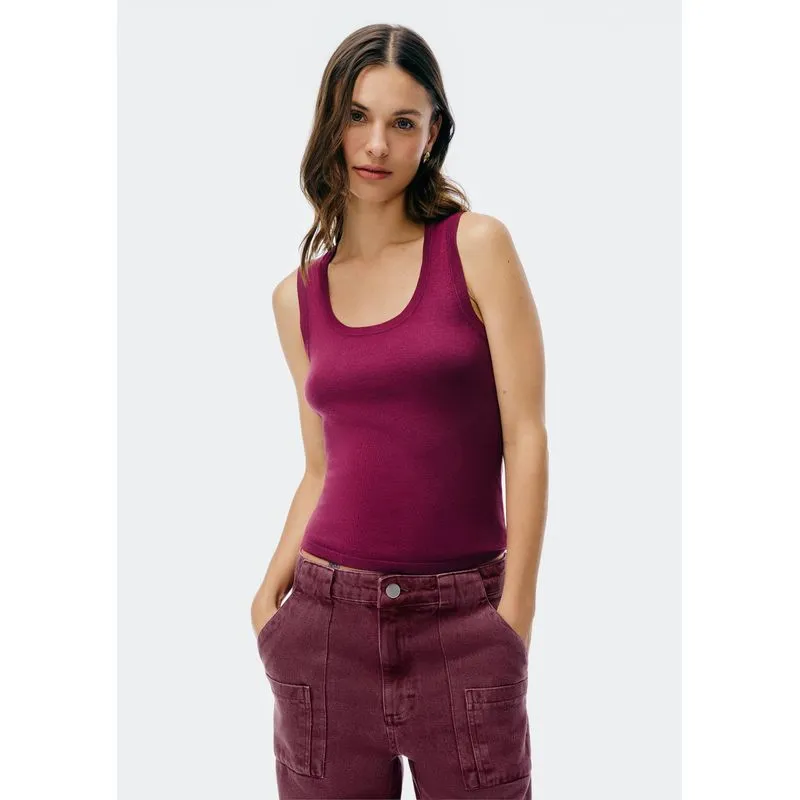 Regata Feminina Slim Decote U Em Tricô De Viscose - Roxo M