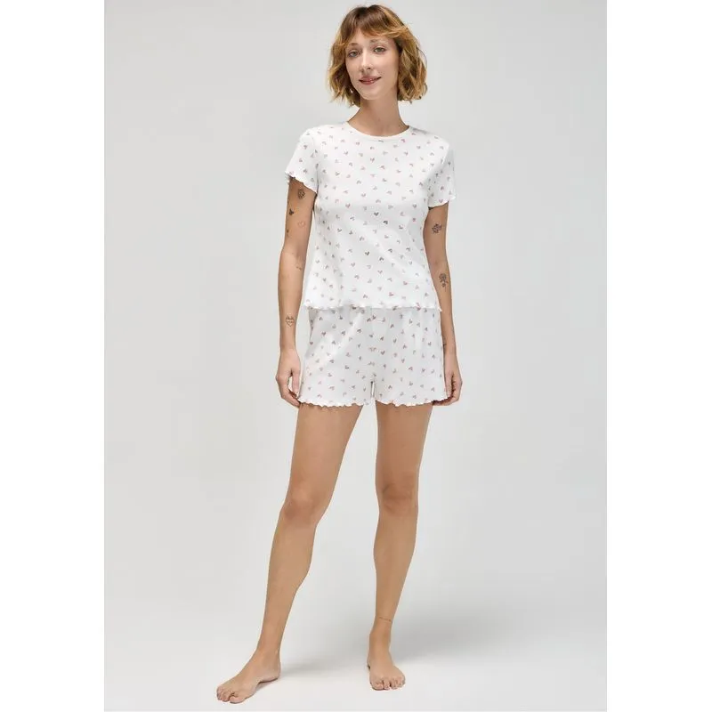 Pijama Curto Feminino Estampado - Off white XG