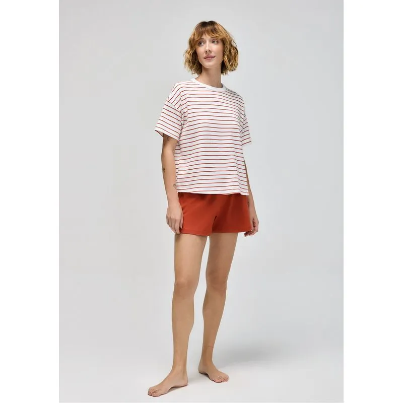 Pijama Curto Feminino Listrado - Laranja G