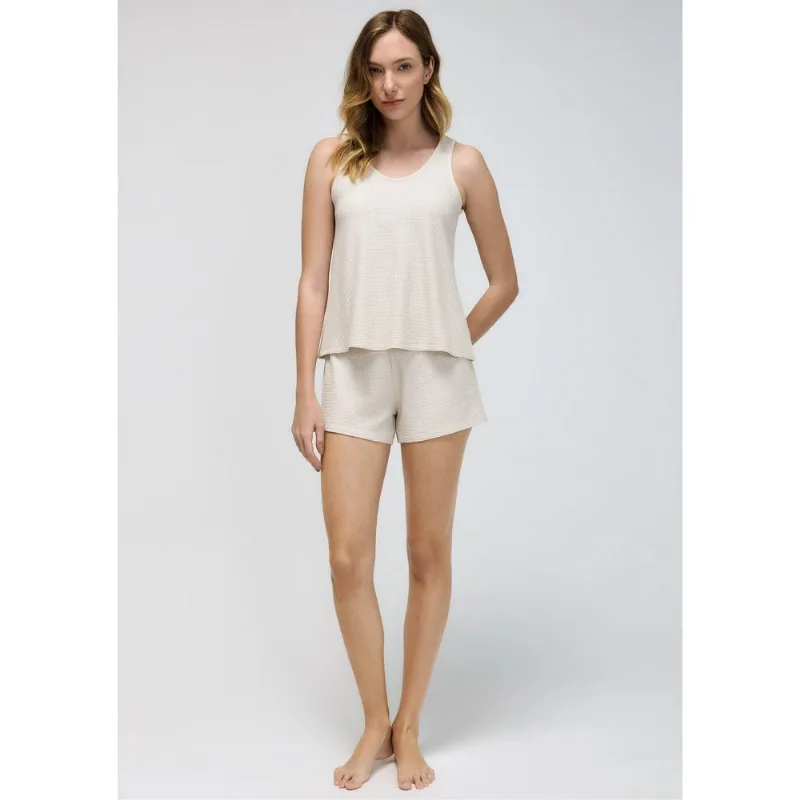 Pijama Curto Feminino Texturizado - Off white XG