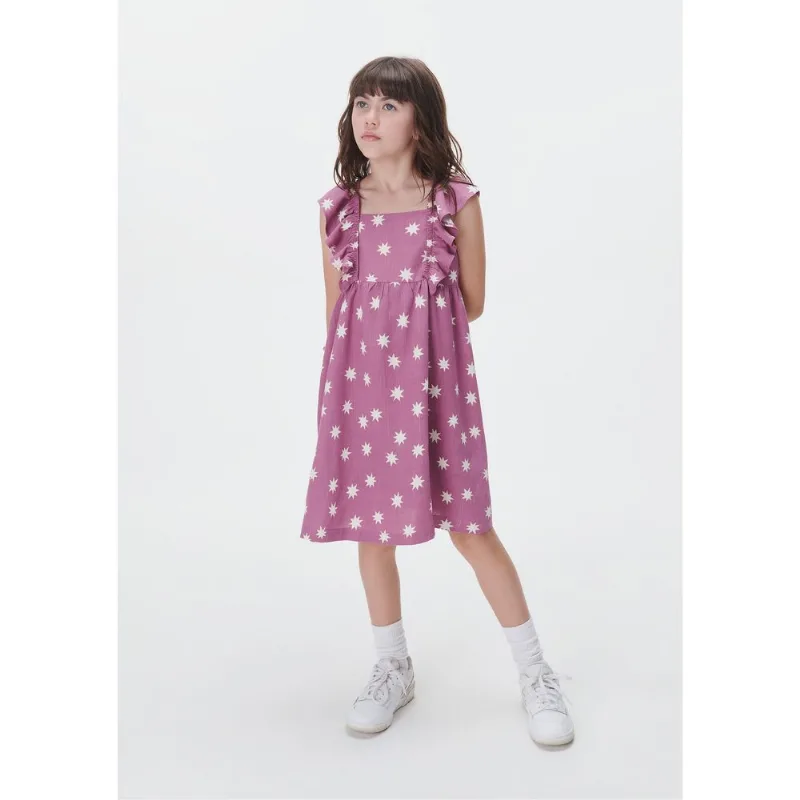 Vestido Curto Com Babados Infantil Estampado - Roxo 006