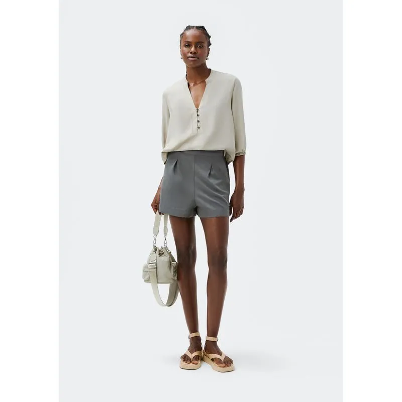 Shorts Feminino Cintura Alta Em Viscolinho - Cinza G