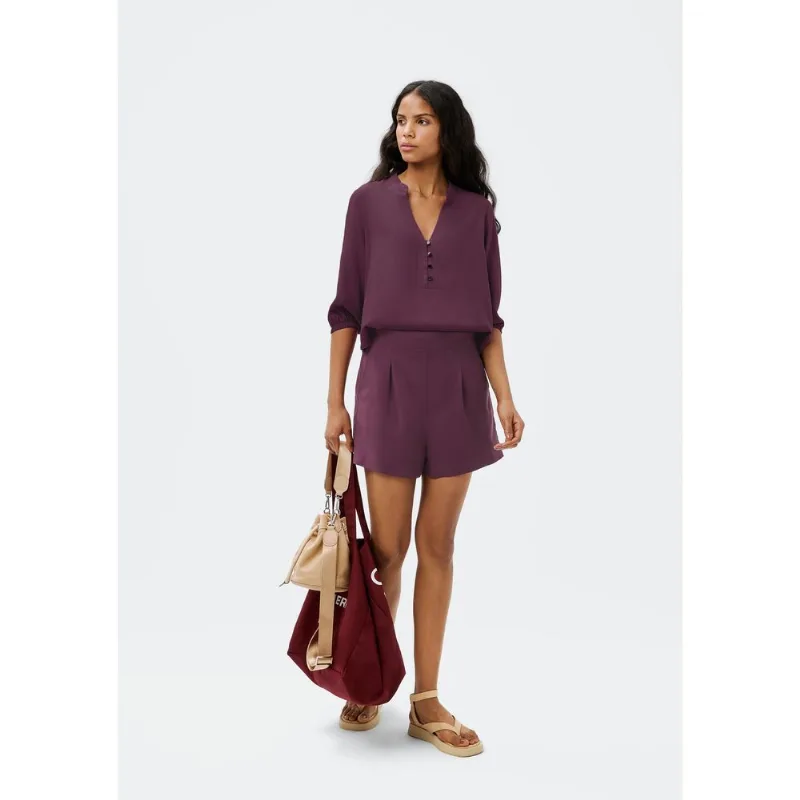 Shorts Feminino Cintura Alta Em Viscolinho - Roxo G