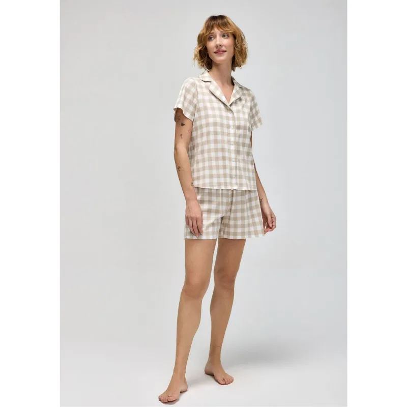 Pijama Curto Feminino Americano Estampado - Bege XG