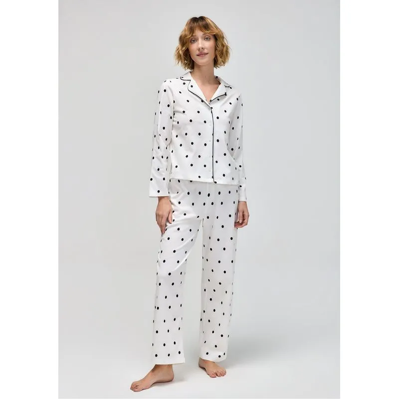 Pijama Longo Feminino Americano Estampado - Off white XG