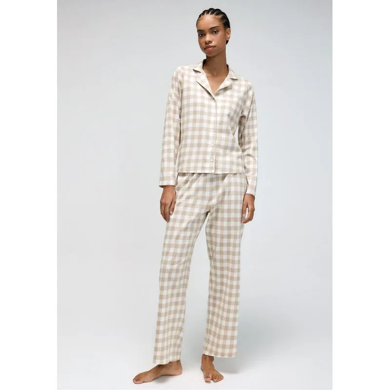 Pijama Longo Feminino Americano Estampado - Bege XP