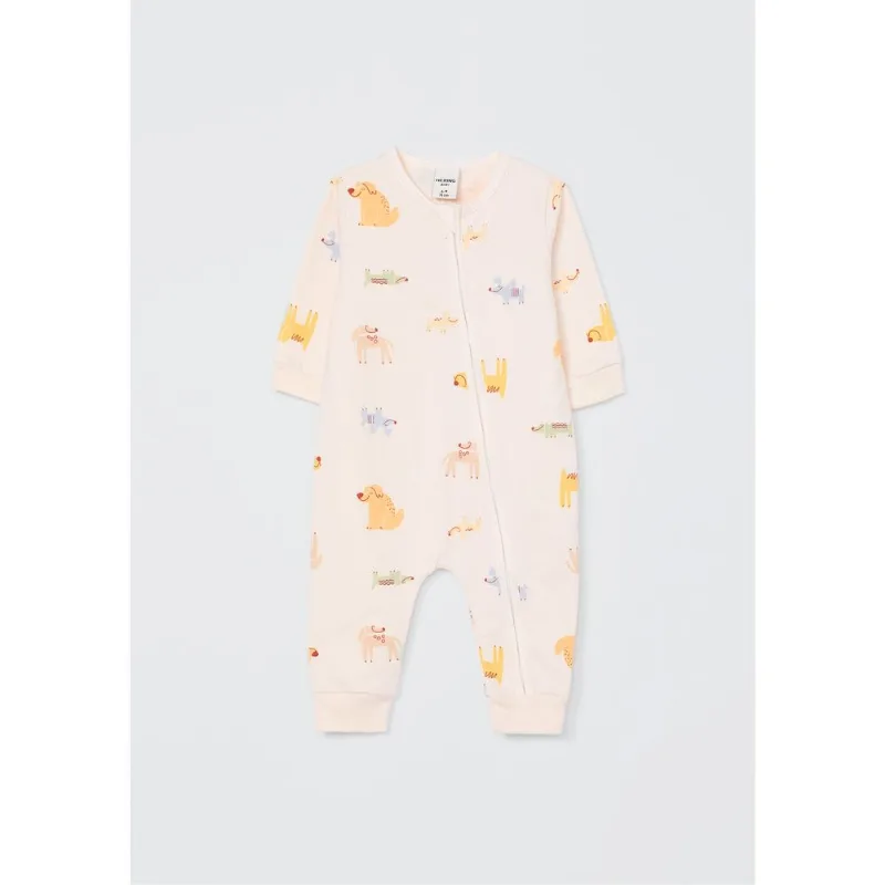 Macacão Em Moletom Bebê Menino Estampado - Amarelo 06M