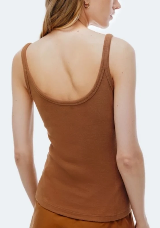 Blusa Regata Hering Decote U Em Ribana Feminina - Marrom G