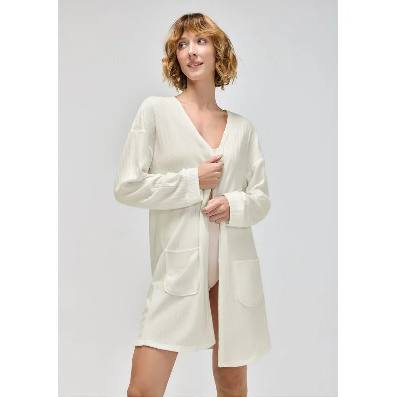 Robe Manga Longa Em Tricô - Off white P